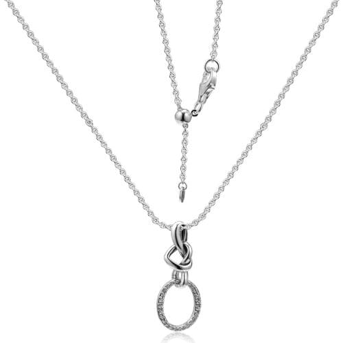 100% 925 Sterling-Silver-Jewelry Knotted Heart Necklaces with Clear CZ Free Shipping