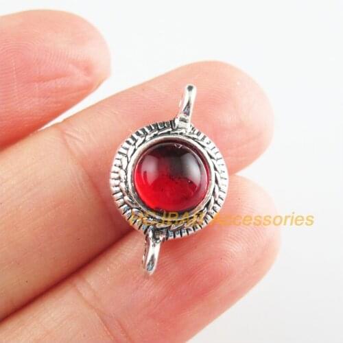 8 New Flower Charms Red Glaze Round Connectors Tibetan Silver Tone 13x22.5mm