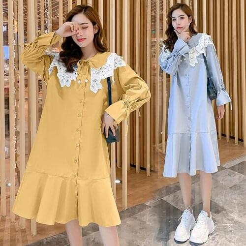 8501# Maternity Clothes Spring Autumn Cotton Long Sleeve Loose Stylish Dress for Pregnant Women Pregnancy Clothes