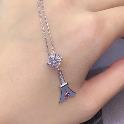 Tower style shiny moissanite necklace for women necklace jewelry 925 sterling silver birthday gift round shiny gem