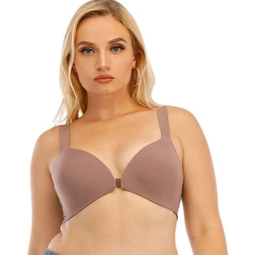 Melansheng Lightly Lined Wireless Full Cup Front Close T-Shirt Bra 75B-95D No-Wire Seamless Front Hook Plunge Bra