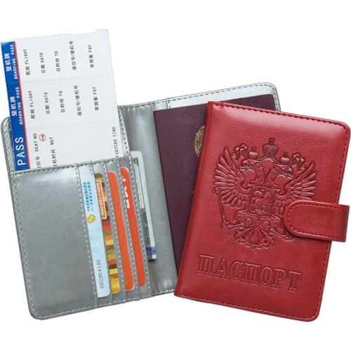 Russian PU Leather RFID Blocking Passport Holder Wallet Cover Travel Document Organizer Case for Men Women with Credit Card Slot