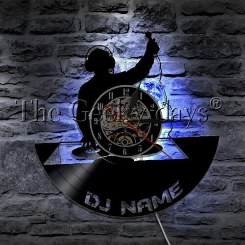 DJ Personalized Vinyl Record Wall Clock Custom Name Glowing LED Lamp Disco Music Party Decorative Lighting For DJ Gift