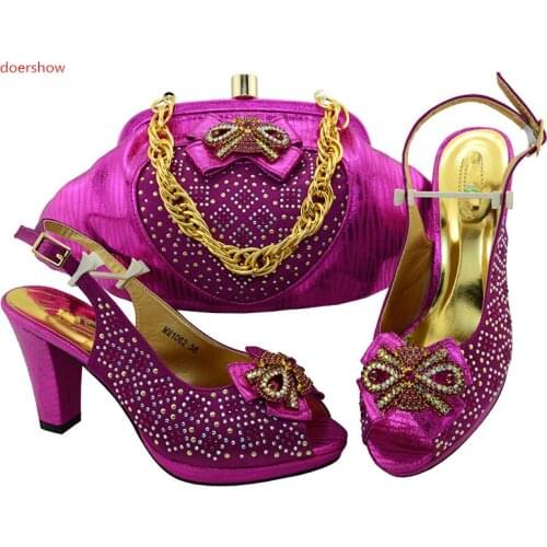 Doershow Latest Design Matching Italian Shoe and Bag Set.fuchsia Wedding and Party African Shoes and Bag Set for Part SIU1-26