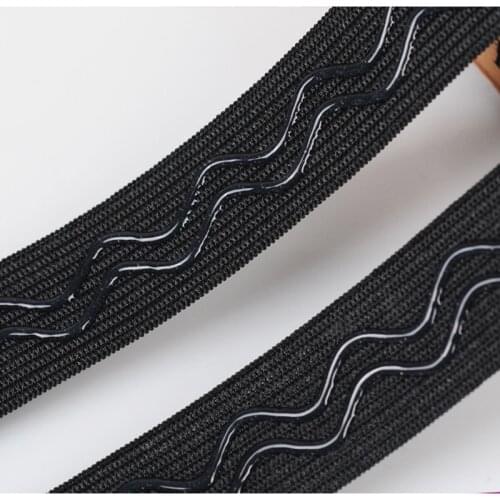 New 10M/Lot 1“ 25mm rubber band silicone elastic webbing Black wavy shaped antislip coating sewing grip tape garment accessories