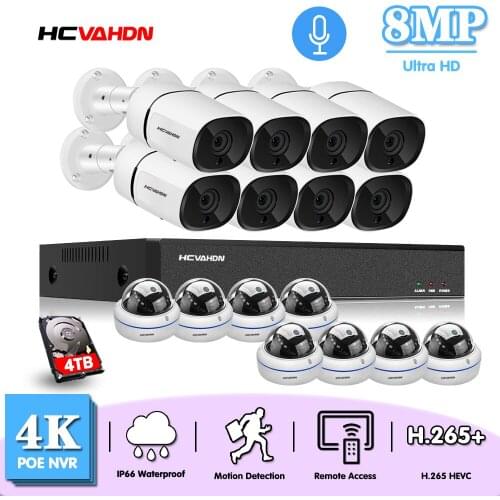 HCVAHDN 4K Ultra HD 16CH NVR Kit H.265+ CCTV Security System 8MP CCTV System IR Night Vision Video Security Surveillance Kits