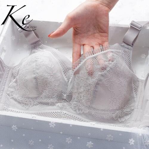 KE Underwear womens comfortable thin section big chest showing small full cup large size bra no steel ring top bra gathered