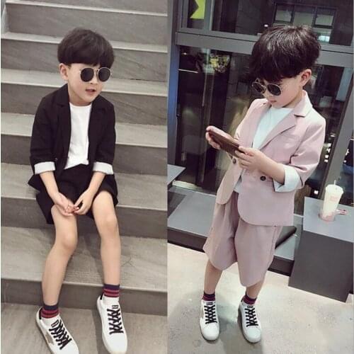Children Clothing Sets Boys Outfits Kids Clothes Set 2019 Summer Fashion Soild Blazer Coat+Half Pant 2pc Formal Party Boys Suit