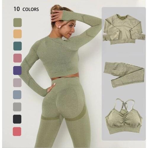 Seamless Yoga Set Sport Outfit For Woman Gym Clothing Fitness Long Sleeve Crop Top High Waist Leggings Workout Sportswear
