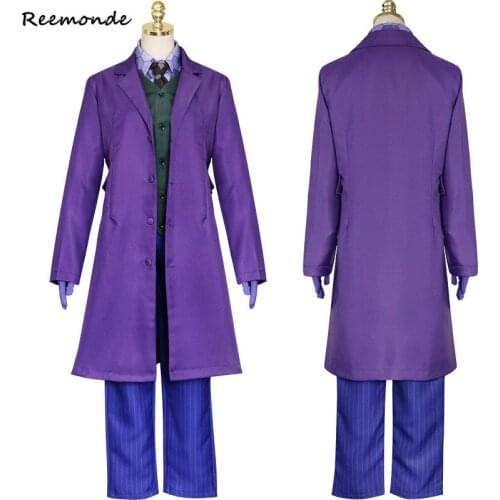 Movie The Dark Knight Costume Joker Heath Ledger Shirt Trench Uniform Suits Cosplay Purple Jacket Pants Full Sets The Joker Men