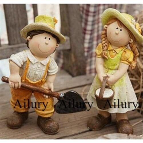 High-19cm,new arrival,Beautiful resin boy girl set combines exquisite simulation gift,garden decoration,Window oranment