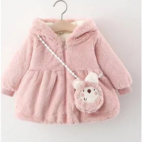 New Arrival Winter 2022 Kids Jackets For Girls Hooded Plus Velvet Warm Children Clothing Toddler Coats With Bag