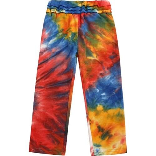 Kaiya Angel New Hot Children Teen Girl Clothes Tie Dye Printed Wrinkle Leggings Trousers Three Wrinkle Pants 5pcs Wholesale