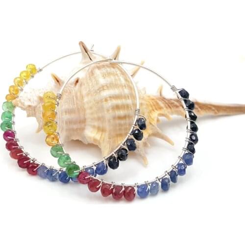 LiiJi Unique Larimar,Pyrite,Spinel,Labradorite,Onyx,Ruby Sapphire Emerald 925 Silver Big Hoop Earrings Women Fashion Jewelry