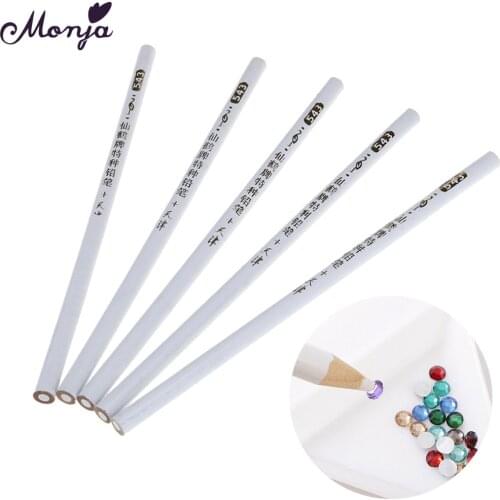 Monja 5pcs/set Nail Art Rhinestones Gems Beads Sequins Dotting Picking Pen DIY Self-adhesive Wax Pencil Manicure Tool