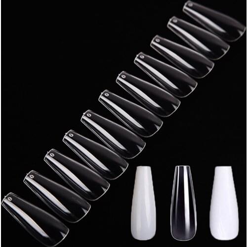 WAKEFULNESS 100Pcs/bag Long Ballerina Nails Clear Coffin Fake Nails Art Tips ABS Full Cover Pointed Fasle Nails Manicure Charms