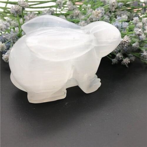 1PC Natural Selenite Hand Carved Rabbit Figurine Healing Crystal Stone Polished Quartz Crystal Animal Natural Stones