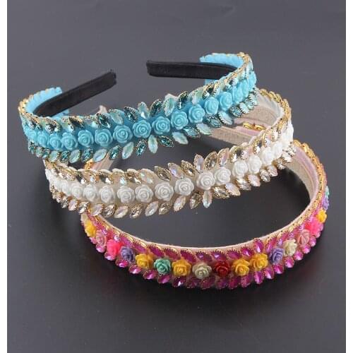 New fashion Korean personality thin strip inlaid rhinestone color porcelain flower headband for ladies street bridal hair 879
