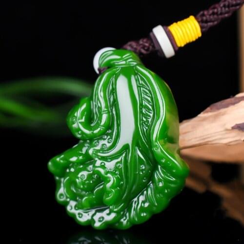Natural Green Jade Chinese Cabbage Pendant Necklace Hand-Carved Charm Jewelry Amulet Fashion Accessories for Men Women Gifts
