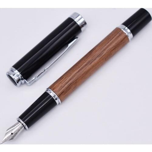 Jinhao Pear Wood Fountain Pen Wooden Barrel Vintage Writing Signature Pen, Fine Nib 0.5-0.6 Size Business Office School Supplies