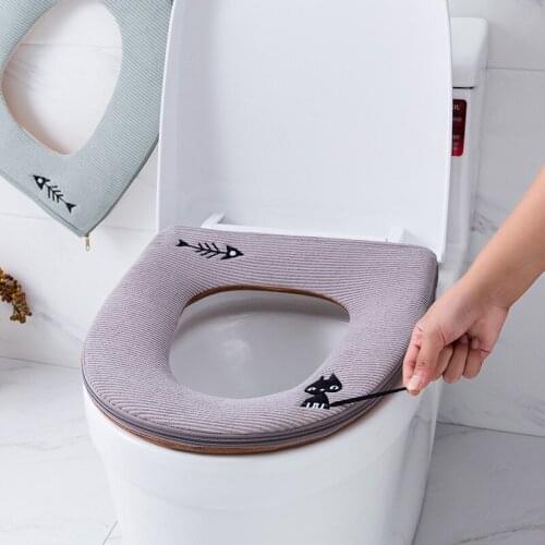 Toilet seat cushion household waterproof toilet pad winter Plush handle zipper toilet seat cover washer