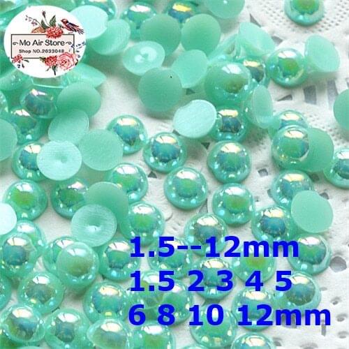 Mint green AB half round pearl Beads ABS Resin Flatback cabochon Simulated pearl Beads 2mm/3mm/4mm/5mm/6mm/8mm/10mm/12mm