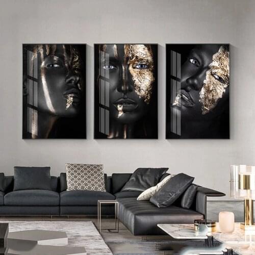 SELFLESSLY African Art Black and Gold Woman Canvas Painting Posters and Prints Scandinavian Wall Art Pictures for Living Room