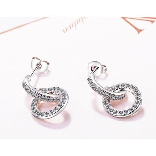 2021 New Earrings Fashion Plated 925 Sterling Silver Round Zircon Stud Earrings Hook Stud Earring Accessories DIY Process