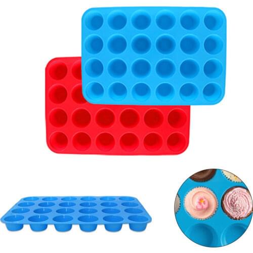Mini Muffin Cup 24 Hole Silicone Soap Cookies Cupcake Bakeware Mini Cake Pan Tray Mould Home DIY Cake Baking Tool Mold
