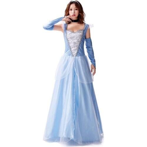 Sky Blue Pure Fairy Tale Women Halloween Queen Costume Female Princess Cosplay Carnival Purim Parade Stage Role Play Party Dress