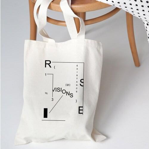 Minimalist Creative Letter Print Canvas Tote Bag Daily Use Eco Ecologicas Reusable Shopping Bag Recycle Large Capacity Shoulder