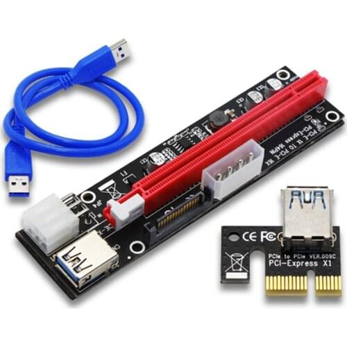 VER103C 3 in 1 LED Riser Power PCI-E Riser Card 4Pin 6Pin Sata 15PIN PCI Express 1X to 16X Extension Cable for Bitcoin