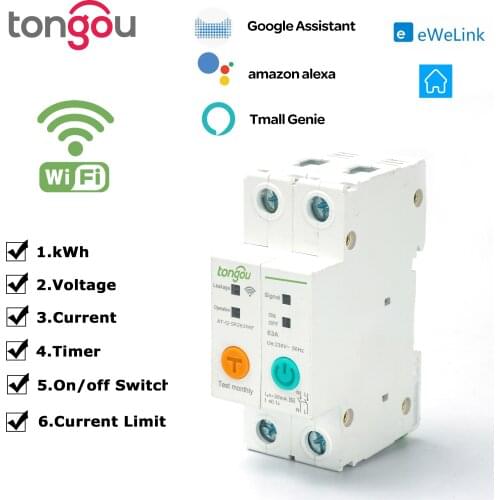 2P With met 63ADIN Rail WIFICircuitBreaker Smart Switch Remote Control by Ewelink APP for Smart Home 63A with LeakageProtection