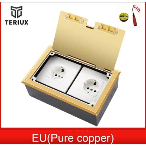 Factory sale golden pure copper socket multi plug outlets recessed floor socket 250v manufacturer built in socket