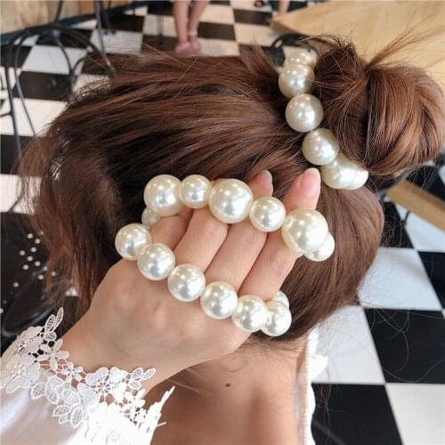 Pearl Hair Ties Beads Girls Scrunchies Rubber Bands Ponytail Holders Hair Accessories Elastic Hair Band Elegant Woman