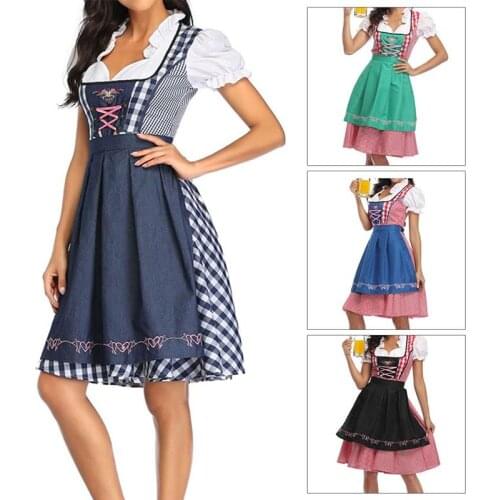 National Style Beer Festival Wench Costume Oktoberfest Dirndl Dress With ApronLadies Beer Maid Uniform Suit S-2XL Party Dress