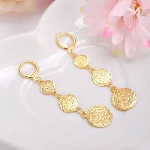 2pairs Hot Sale 24K Gold Earring gold coin earrings muslim islamic jewelry woman,Islam Ancient coin,Arab gold jewelry