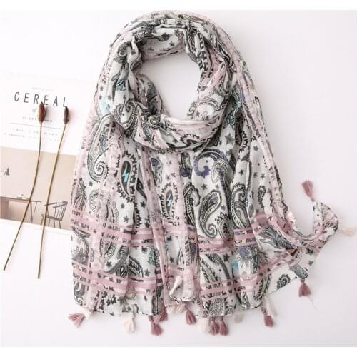 2020 Newest Women Floral Pattern Cotton Tassel Scarf 40 Colors 10pcs/lot
