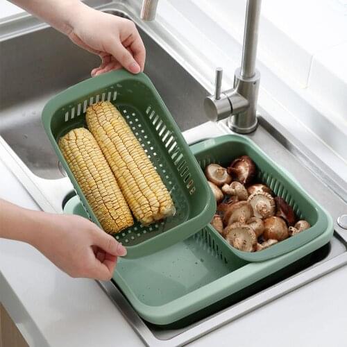 3 In 1 Double Layers Hollow Wash Fruit Basin Drain Basket Household Plastic Fruit Vegetable Storage Basket Container