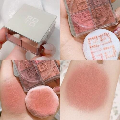 4 Square Grid Face Blusher Vibrant Orange Makeup Blush Palette Cheek Contour Blush Powder Matte Blusher Makeup Tint Blush TSLM1