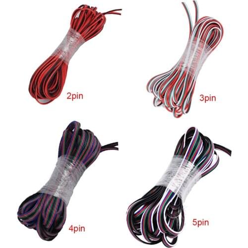 5m/10m/20m/50m/100m Roll 2pin/3pin/4pin/5pin 22AWG LED connector Extension Wire Cable For WS2812B WS2811 SK6812 APA102 LED Strip