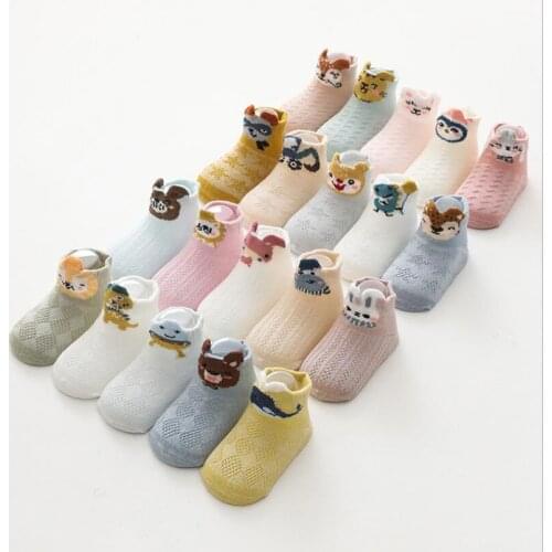 5 Pairs/lot Cartoon Animal Embroidery Kids Socks for Boys Ankle Socks Toddler Baby Floor Socks Breathable Mesh Children Socks