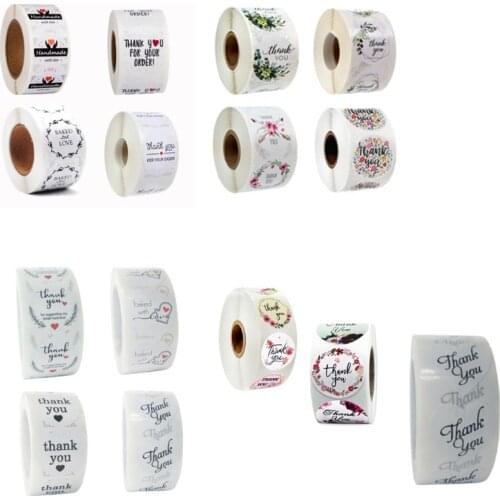 500 pieces Black on white roll seal with thank you with red love heart handmade crafts label