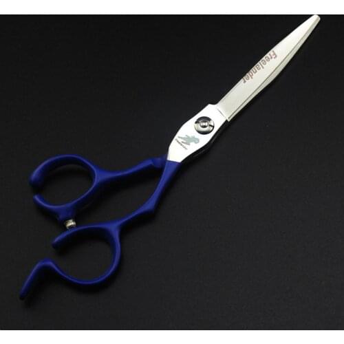 6inch 440C Stainless Steel Notched Handle Blue Cutting/Thinning Scissor Hairdressing Style Scissor Professional Barber Tool