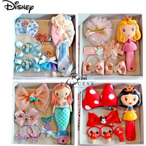 6pcs/Set Baby Hair Clips Frozen Minnie Kids Hair Ornament Elsa Princess Bowknot Elastic Rope Girls Comb Hair Accessories Sets