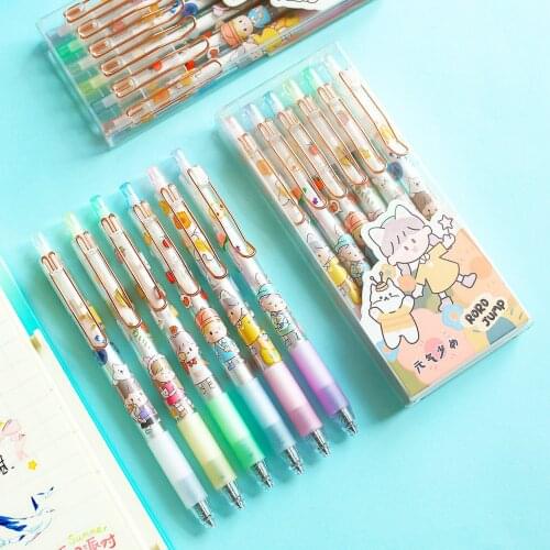 6PCS/SET Cute Press Gel Pen Cartoon 0.5mm Gel Pens Sign Pen School Office Supply Student Kawaii Stationery