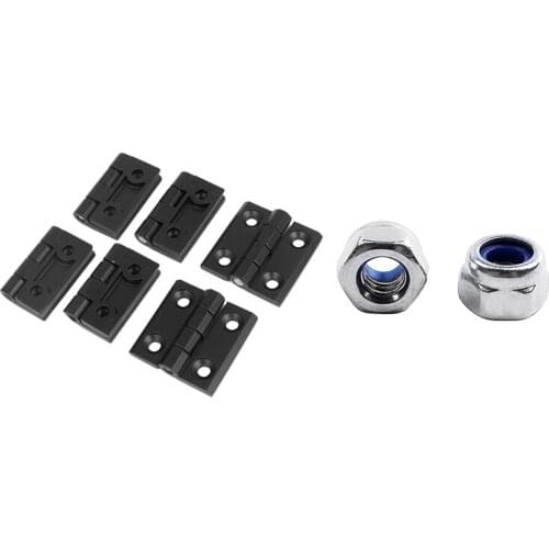 6 x Black Aluminum Furniture Cabinet Door Hinge 50mm x 50mm & 20Pcs Stainless Steel Nyloc Nylock Lock Nuts M6 CNIM Hot