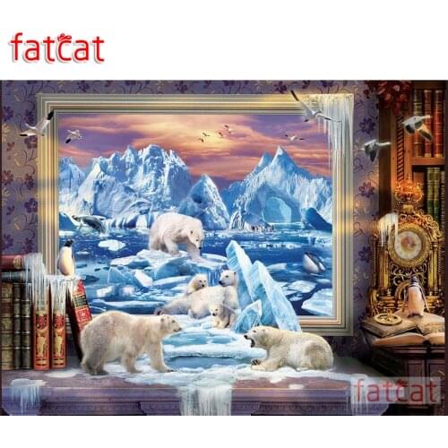 FATCAT Artic Dream DIY Diamond Painting Full Square Round Drill 5D Diamond Embroidery Mosaic Needlework Polar bear Decor AE1274
