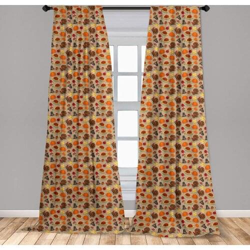 Thanksgiving Curtain Happy Thanksgiving Day with Cartoon Holiday on Retro Polka Dots Window Curtain Living Room Bedroom