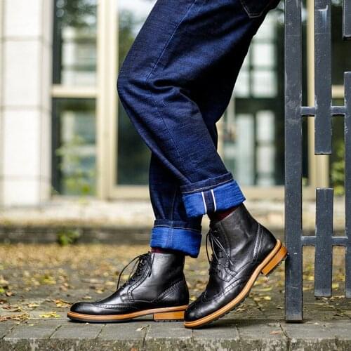 Italian Shoes Men Martins Boots Genuine Leather High Quality Leisure Lace-up Man Shoes Fashion Ankle Boots Male Chelsea Boots